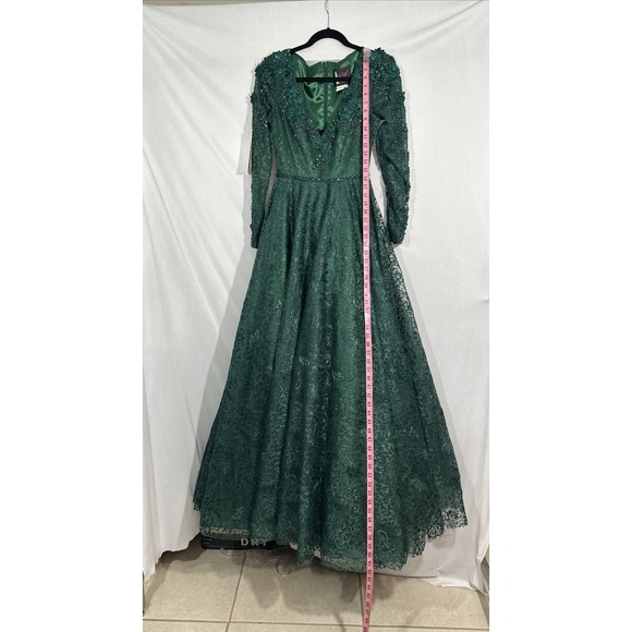 NWT Mac Duggal [ 2 ] 11215 Floral Embellished Long Sleeve ALine Gown Green J2059 - Picture 12 of 16